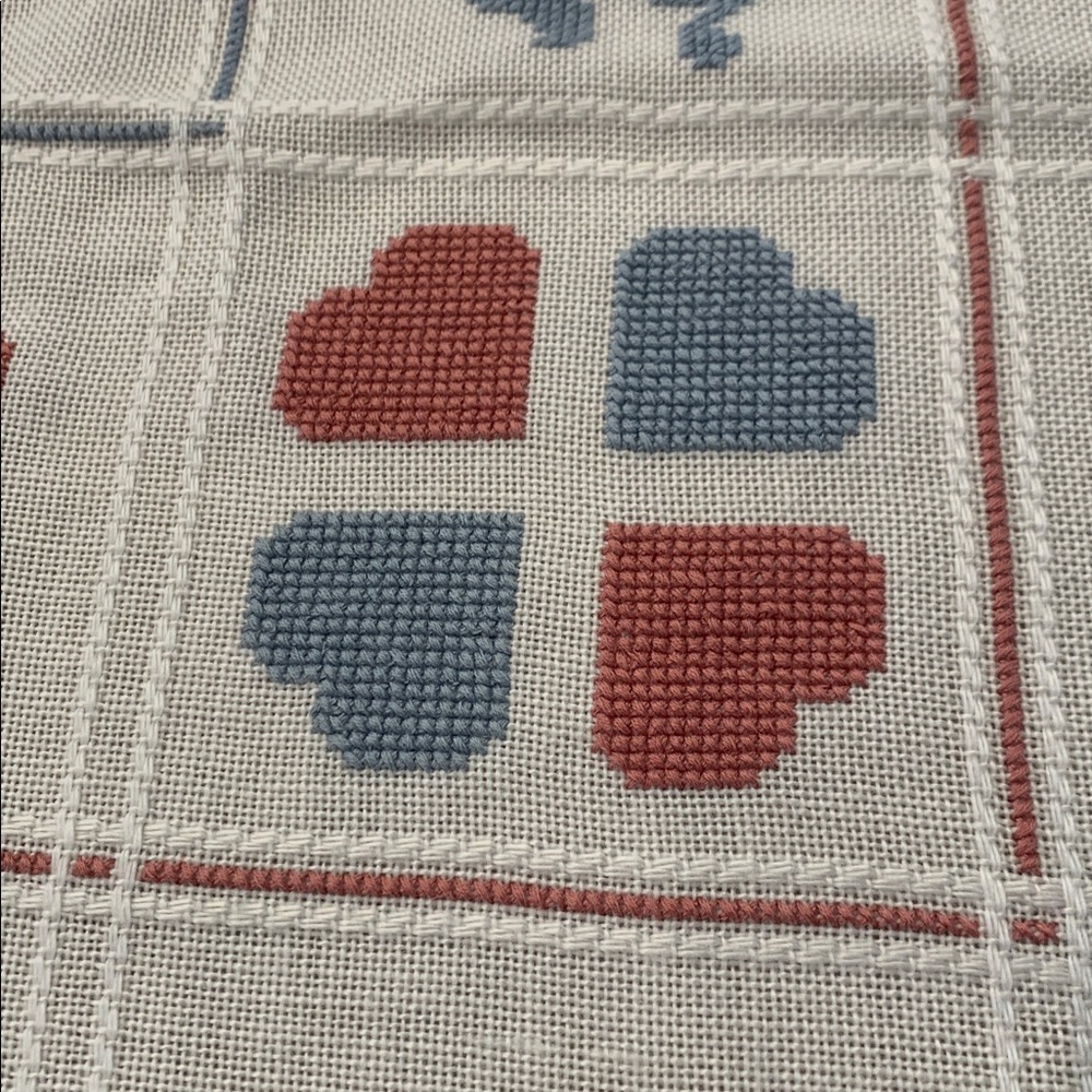 Handmade 48x35 Fringed Blanket or tablecloth with Heart and Rocking Horse Design - Picture 6 of 7